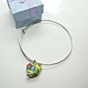 Colorful Ceramic Heart-Shaped Chicken Charm Bangle